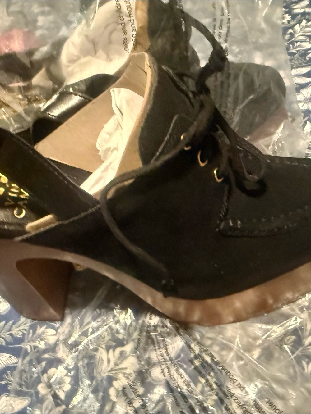 Vince Camuto Black Lace-Up Suede Heeled Clog